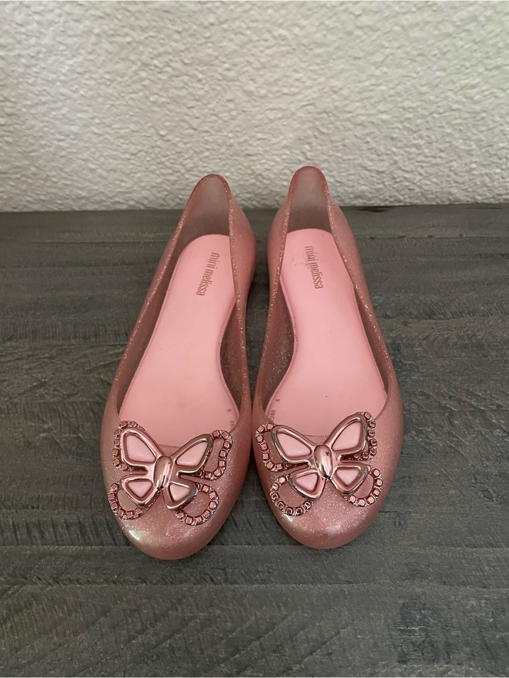 Mini Melissa Pink Glitter Butterfly Jelly Flats